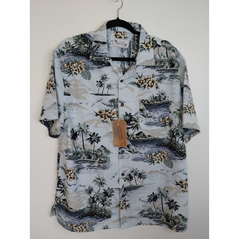 MilanoBay ShortSleeve HawaiianShirt Men's Size L Woven Island Sailing NWT Vaca